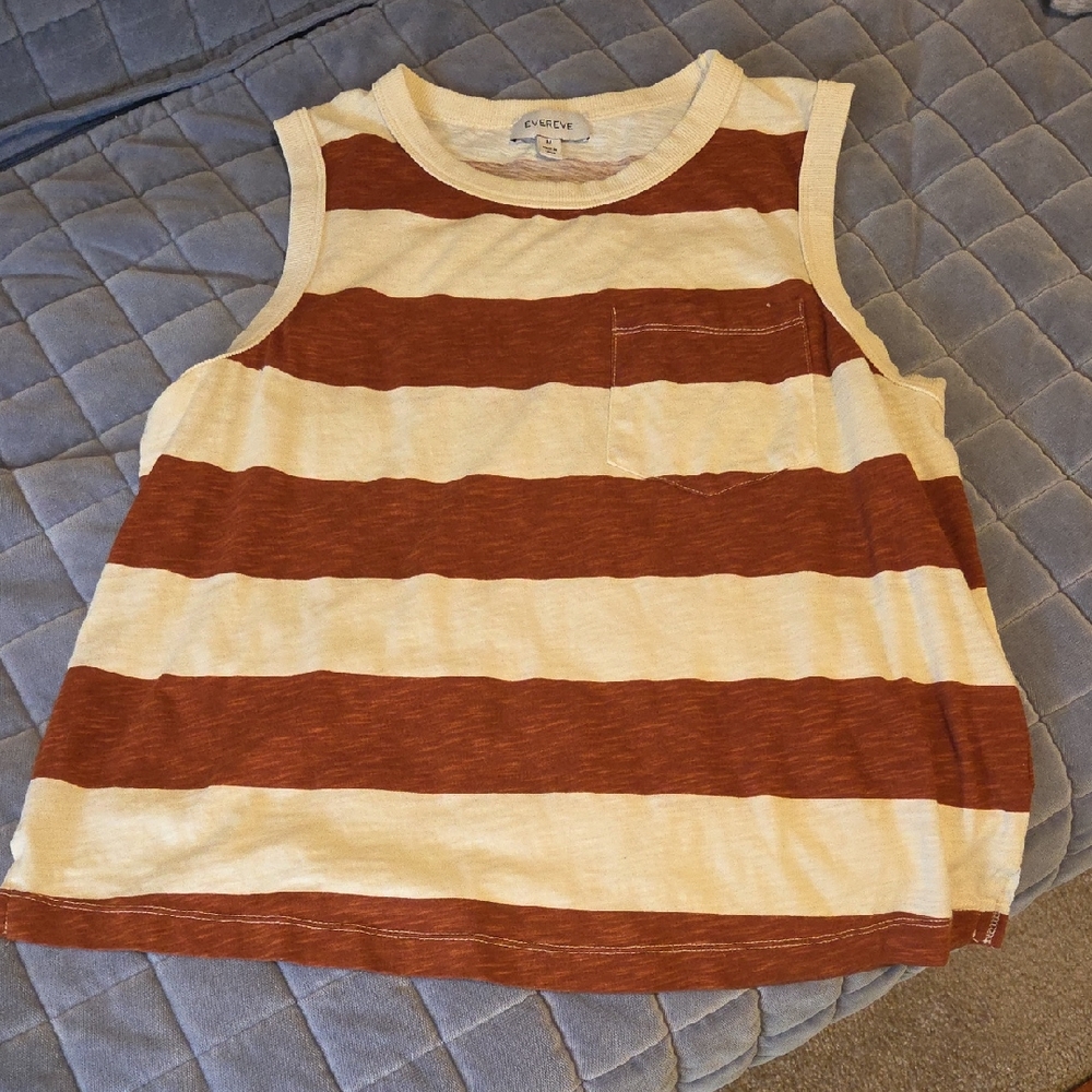 Evereve Rust and Cream Striped Tank Top Size M